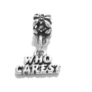 "WHO CARES?" CHARM WITH EURO BEAD IN STERLING SILVER